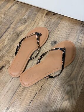 J. Crew Tan Sandal with Tortoiseshell-Patterned Straps